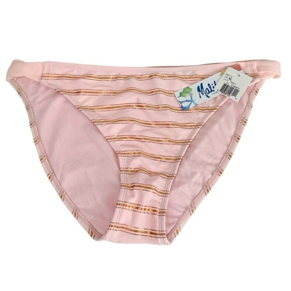 Malibu Dream Women's XL Bikini Swim Bottom Pink Metallic Copper Striped New